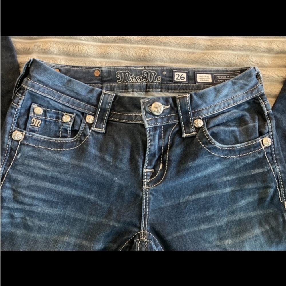 Miss Me Woman’s Denim Straight Leg Jeans Festival/Rodeo Intricate Silver detail - Picture 3 of 16